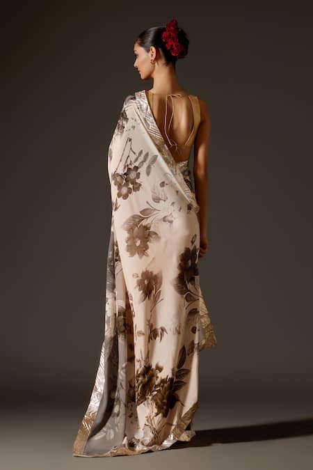 Rohit Bal Flower Blossom Print Saree & Unstitched Blouse Piece Set 