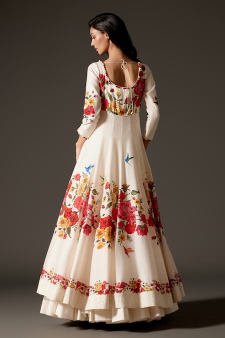 Rohit Bal Rose Bloom Print Anarkali Churidar Set 