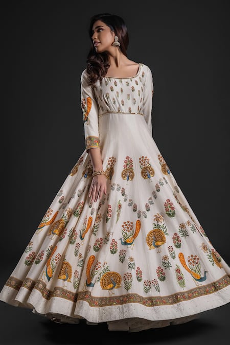 Buy Rohit Bal Ivory Chanderi Embroidery Round Neck Floral Bouquet Print Anarkali Churidar Set Online at Aza Fashions Buy_Rohit Bal_Ivory Chanderi Embroidery Round Neck Floral Bouquet Print Anarkali Churidar Set _Online_at_Aza_Fashions