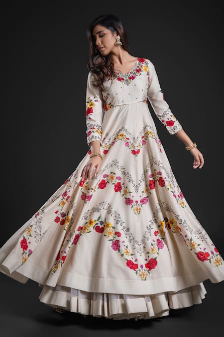 Buy Rohit Bal Ivory Chanderi Embroidery Polo Collar Floral Vine Print Anarkali Churidar Set Online at Aza Fashions Buy_Rohit Bal_Ivory Chanderi Embroidery Polo Collar Floral Vine Print Anarkali Churidar Set _Online_at_Aza_Fashions