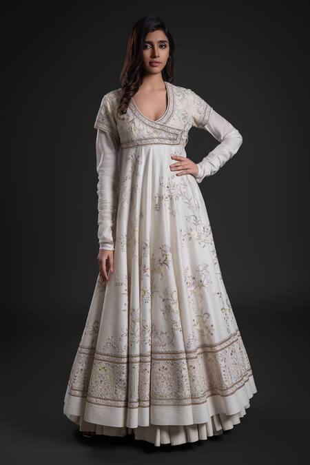 Buy Rohit Bal Ivory Organza Embroidery V-neck Flower Vine Yoke Anarkali Churidar Set Online at Aza Fashions Buy_Rohit Bal_Ivory Organza Embroidery V-neck Flower Vine Yoke Anarkali Churidar Set _Online_at_Aza_Fashions