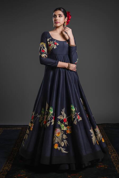 Buy Rohit Bal Black Chanderi Embroidery Round Neck Hand Anarkali Churidar Set Online at Aza Fashions Buy_Rohit Bal_Black Chanderi Embroidery Round Neck Hand Anarkali Churidar Set _Online_at_Aza_Fashions
