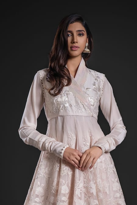 Rohit Bal Pink Chanderi Sequins, Embroidery Floral Applique Anarkali Churidar Set at Aza Fashions Rohit Bal_Pink Chanderi Sequins, Embroidery Floral Applique Anarkali Churidar Set _at_Aza_Fashions