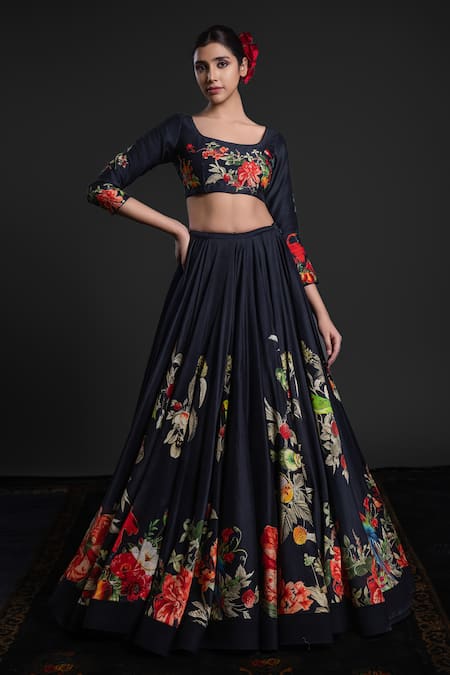 Rohit Bal Chanderi Floral Print Lehenga Set 