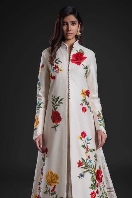 Buy Rohit Bal Ivory Chanderi Embroidery Collared Floral Anarkali Jacket Online at Aza Fashions Buy_Rohit Bal_Ivory Chanderi Embroidery Collared Floral Anarkali Jacket _Online_at_Aza_Fashions