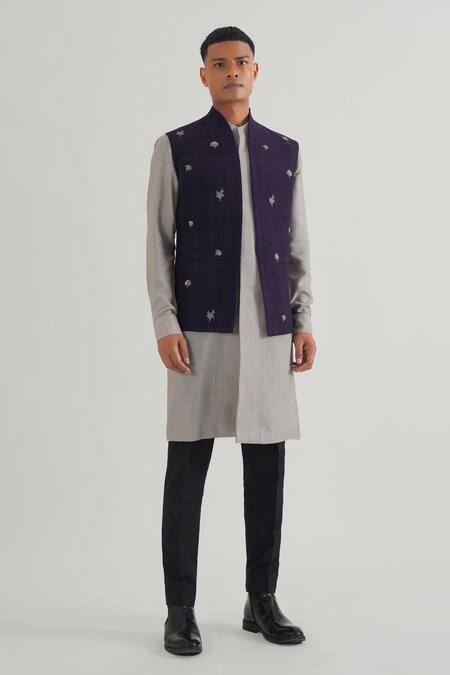 Buy Dhruv Vaish Purple Silk Embroidery Metal Jawahar Jacket Online at Aza Fashions Buy_Dhruv Vaish_Purple Silk Embroidery Metal Jawahar Jacket_Online_at_Aza_Fashions