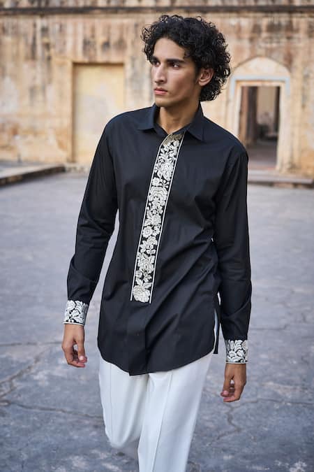 Dash And Dot Floral Embroidered Long Shirt 