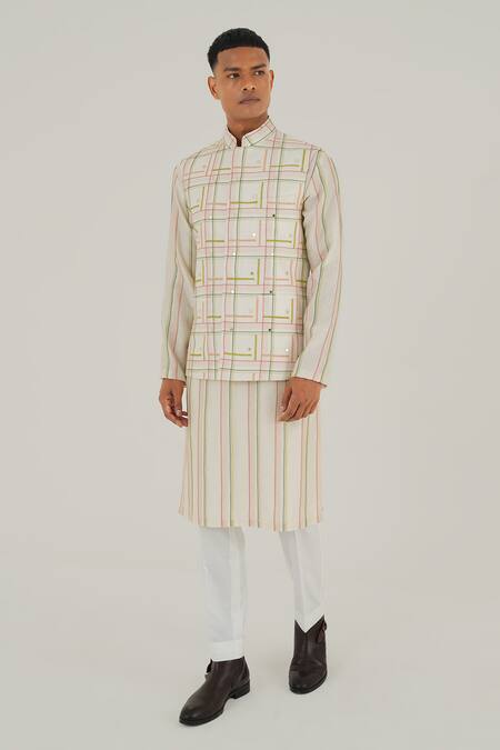 Buy Dhruv Vaish Ivory Silk Embroidery Checkered Jawahar Jacket Online at Aza Fashions Buy_Dhruv Vaish_Ivory Silk Embroidery Checkered Jawahar Jacket_Online_at_Aza_Fashions