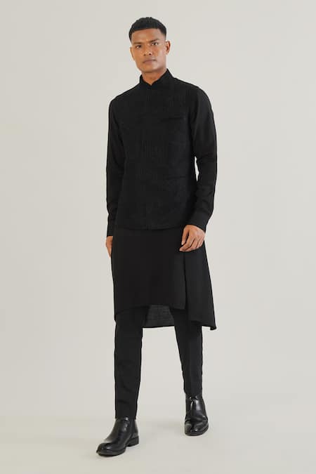 Dhruv Vaish Lace Embroidered Black Jawahar Jacket 