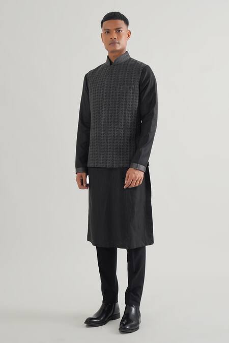 Buy Dhruv Vaish Black Silk Embroidery Leaf Jawahar Jacket Online at Aza Fashions Buy_Dhruv Vaish_Black Silk Embroidery Leaf Jawahar Jacket _Online_at_Aza_Fashions