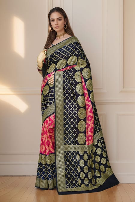 Khwaab by Sanjana Lakhani Floral Motifs Woven Banarasi Saree With Running Blouse 