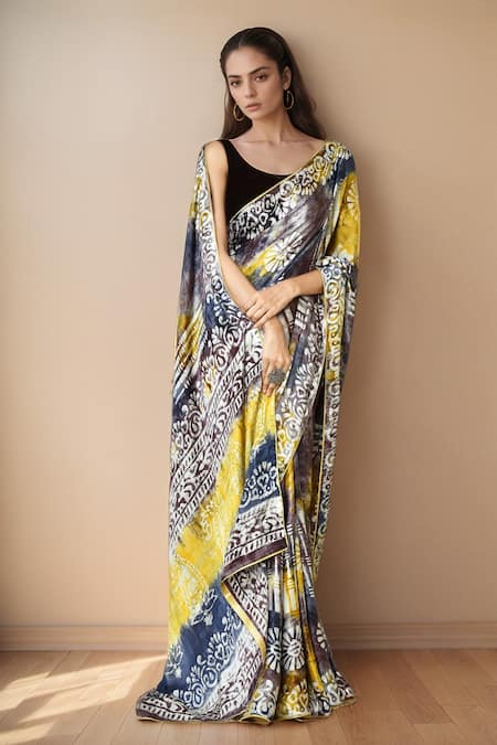 Khwaab by Sanjana Lakhani Abstract Floral Print Saree With Running Blouse 