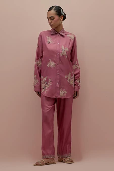 KORA Floral Applique Embellished Shirt 