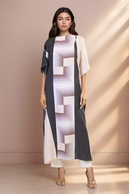 PAC FASHION CLOTHING Vintage Abstract Geometric Print Kaftan 