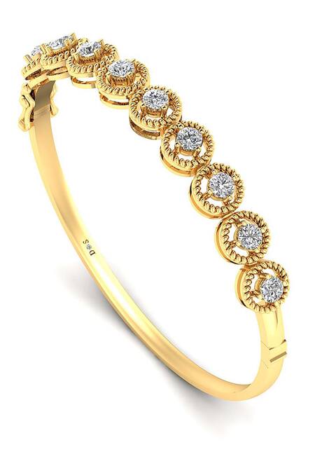 Divine Solitaires_Yellow Imitation Diamonds 18kt Gold Encrusted Oval Bangle_Online_at_Aza_Fashions