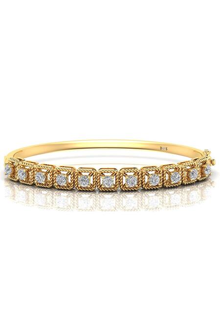 Shop_Divine Solitaires_Yellow Imitation Diamonds 18kt Gold Embellished Bangle_at_Aza_Fashions