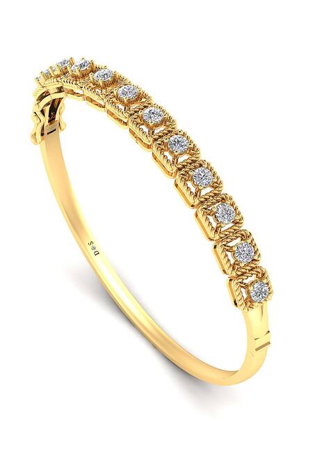 Divine Solitaires_Yellow Imitation Diamonds 18kt Gold Embellished Bangle_Online_at_Aza_Fashions