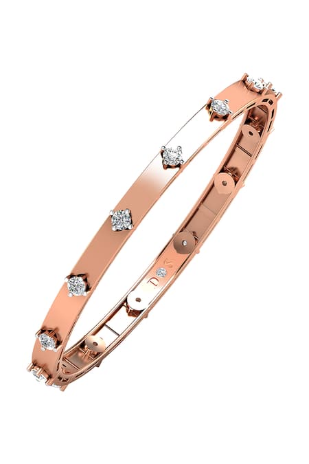 Divine Solitaires 18kt Rose Gold Diamond Embellished Round Bangle 