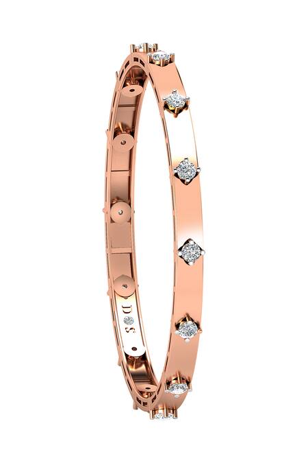 Buy_Divine Solitaires_Rose Gold Imitation Diamonds 18kt Embellished Round Bangle_Online_at_Aza_Fashions