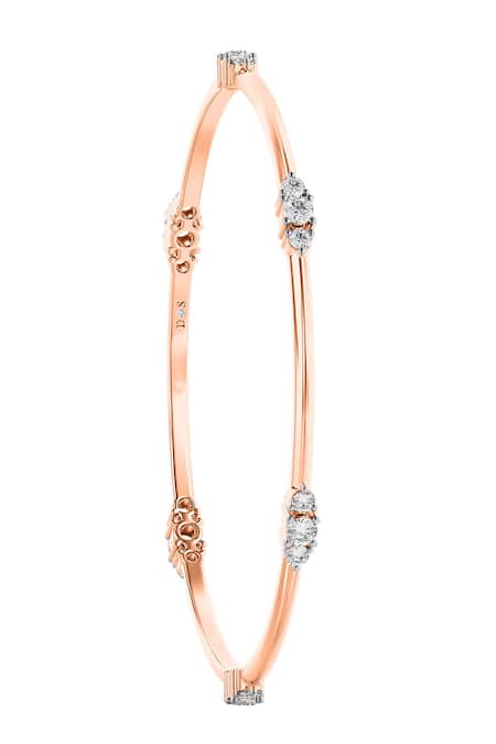 Divine Solitaires_Rose Gold Imitation Diamonds 18kt Encrusted Round Bangle_Online_at_Aza_Fashions