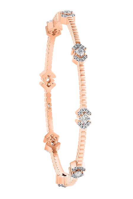 Divine Solitaires_Rose Gold Imitation Diamonds 18kt Encrusted Round Bangle_Online_at_Aza_Fashions