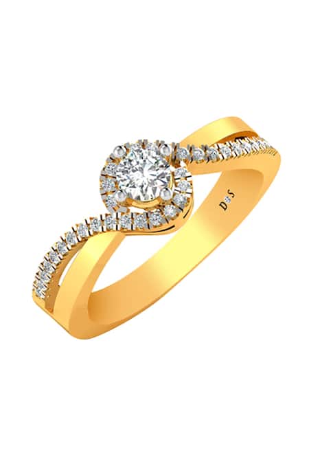 Divine Solitaires 18kt Yellow Gold Diamond Embellished Ring 