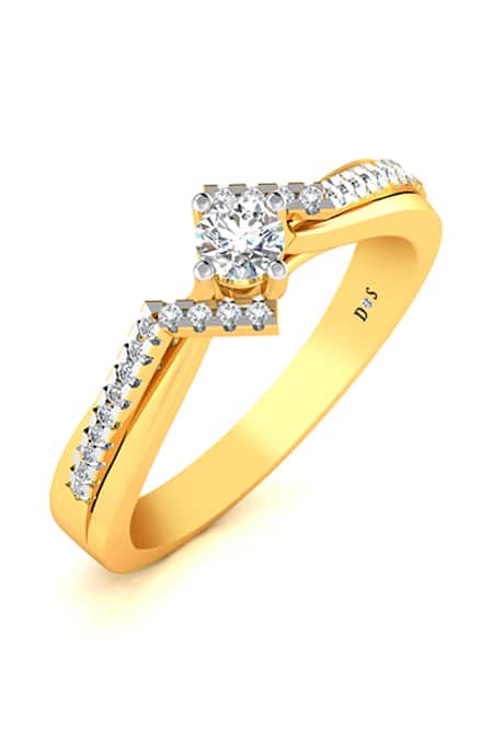Divine Solitaires 18kt Yellow Gold Diamond Embellished Geometric Ring 