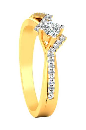 Divine Solitaires_Yellow Imitation Diamonds 18kt Gold Embellished Geometric Ring_Online_at_Aza_Fashions