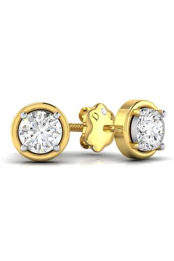 Divine Solitaires_Yellow Imitation Diamonds 18kt Gold Round Cut Embellished Earrings_Online_at_Aza_Fashions
