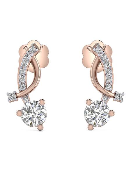 Divine Solitaires 18kt Rose Gold Round Cut Diamond Earrings 