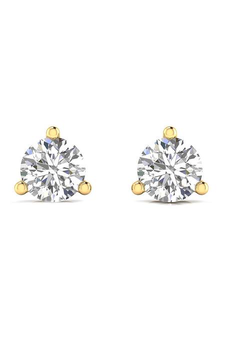 Divine Solitaires 18kt Yellow Gold Round Cut Diamond Encrusted Earrings 