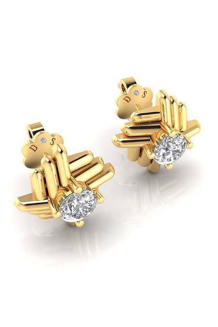 Shop Divine Solitaires Yellow Imitation Diamonds 18kt Gold Adorned Abstract Studs at Aza Fashions Shop_Divine Solitaires_Yellow Imitation Diamonds 18kt Gold Adorned Abstract Studs_at_Aza_Fashions