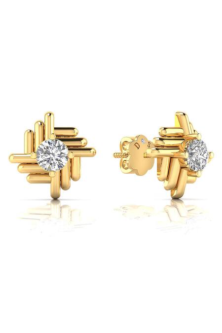 Divine Solitaires Yellow Imitation Diamonds 18kt Gold Adorned Abstract Studs Online at Aza Fashions Divine Solitaires_Yellow Imitation Diamonds 18kt Gold Adorned Abstract Studs_Online_at_Aza_Fashions