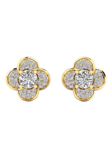 Divine Solitaires Yellow Diamonds 18kt Gold Adorned Floret Earrings 