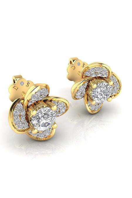 Shop Divine Solitaires Yellow Imitation Diamonds 18kt Gold Adorned Floret Earrings at Aza Fashions Shop_Divine Solitaires_Yellow Imitation Diamonds 18kt Gold Adorned Floret Earrings_at_Aza_Fashions