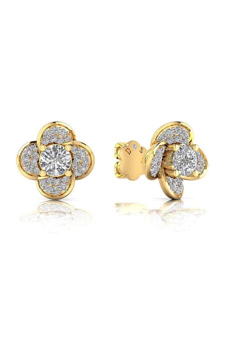 Divine Solitaires Yellow Imitation Diamonds 18kt Gold Adorned Floret Earrings Online at Aza Fashions Divine Solitaires_Yellow Imitation Diamonds 18kt Gold Adorned Floret Earrings_Online_at_Aza_Fashions