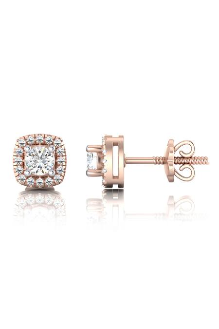 Buy_Divine Solitaires_Rose Gold Imitation Diamonds 18kt Square Cutwork Studs_Online_at_Aza_Fashions