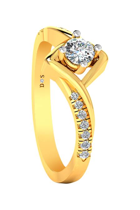 Divine Solitaires_Yellow Imitation Diamonds Studded Twist Solitaire Ring_Online_at_Aza_Fashions