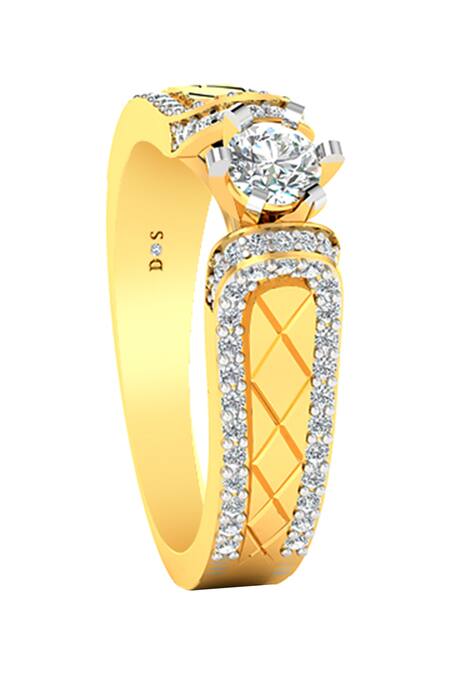 Divine Solitaires_Yellow Imitation Diamonds Textured Solitaire Ring_Online_at_Aza_Fashions