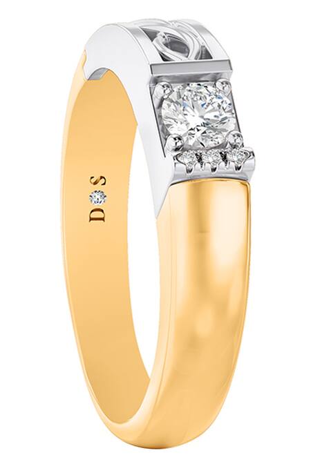 Divine Solitaires_Yellow Imitation Diamonds Solitaire Two-tone Band Ring_Online_at_Aza_Fashions