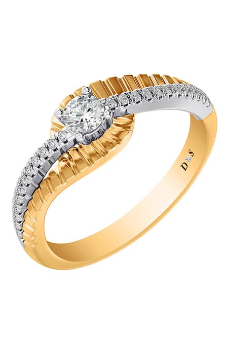Divine Solitaires Diamond Solitaire Textured Wave Ring 
