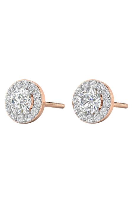 Divine Solitaires Rose Gold Imitation Diamonds Round Solitaire Studs