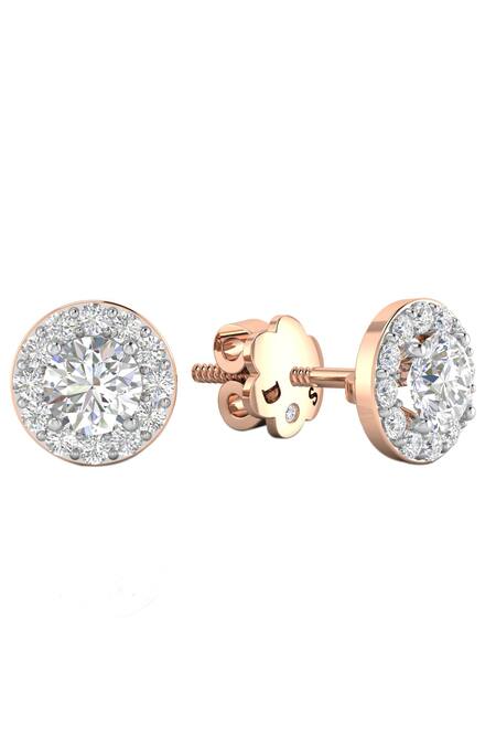 Divine Solitaires_Rose Gold Imitation Diamonds Round Solitaire Studs_Online_at_Aza_Fashions