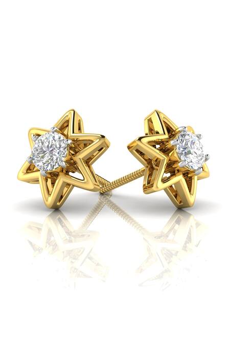 Shop Divine Solitaires Yellow Imitation Diamonds Round Star Studs at Aza Fashions Shop_Divine Solitaires_Yellow Imitation Diamonds Round Star Studs_at_Aza_Fashions