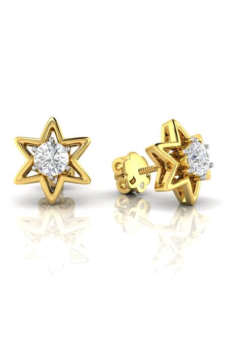 Divine Solitaires Yellow Imitation Diamonds Round Star Studs Online at Aza Fashions Divine Solitaires_Yellow Imitation Diamonds Round Star Studs_Online_at_Aza_Fashions