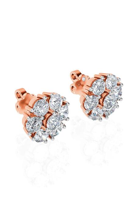 Divine Solitaires_Rose Gold Imitation Diamonds Blossom Studs_Online_at_Aza_Fashions