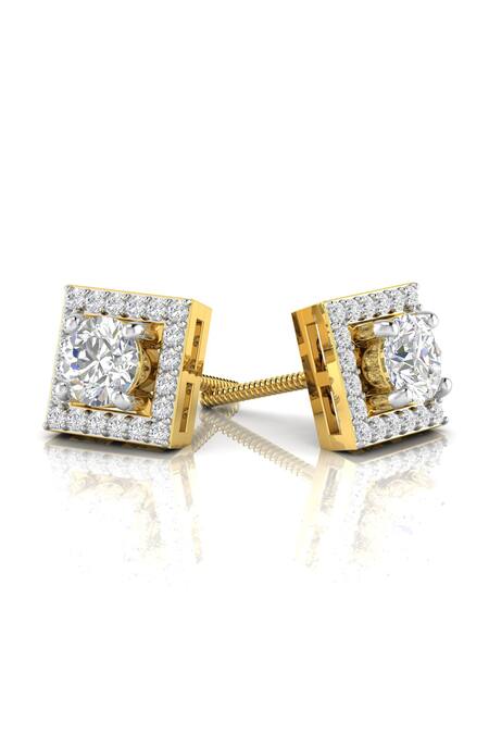 Shop Divine Solitaires Yellow Imitation Diamonds Square Pattern Studs at Aza Fashions Shop_Divine Solitaires_Yellow Imitation Diamonds Square Pattern Studs_at_Aza_Fashions