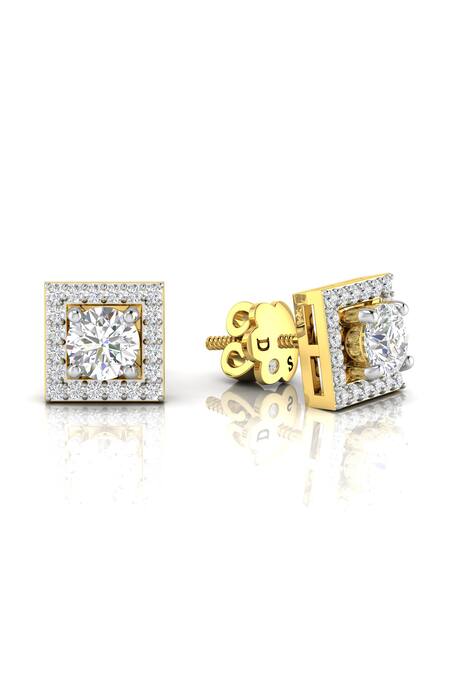 Divine Solitaires Yellow Imitation Diamonds Square Pattern Studs Online at Aza Fashions Divine Solitaires_Yellow Imitation Diamonds Square Pattern Studs_Online_at_Aza_Fashions