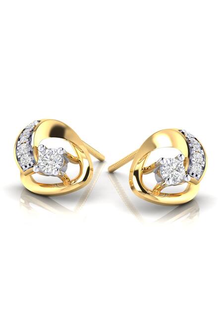 Divine Solitaires_Yellow Imitation Diamonds 18kt Gold Geometric Carved Studs_Online_at_Aza_Fashions
