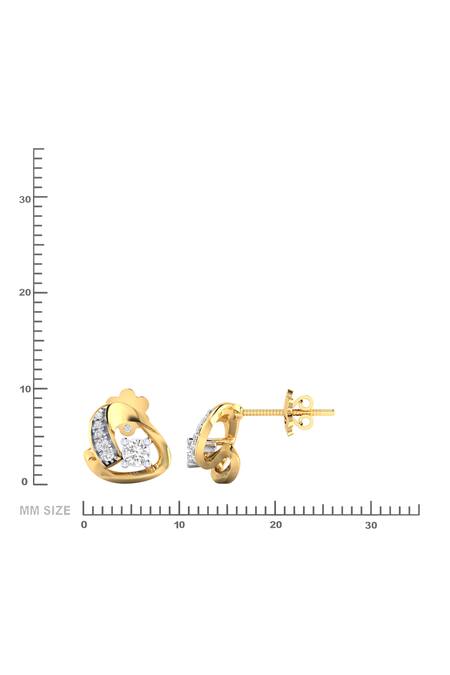 Shop_Divine Solitaires_Yellow Imitation Diamonds 18kt Gold Geometric Carved Studs_Online_at_Aza_Fashions